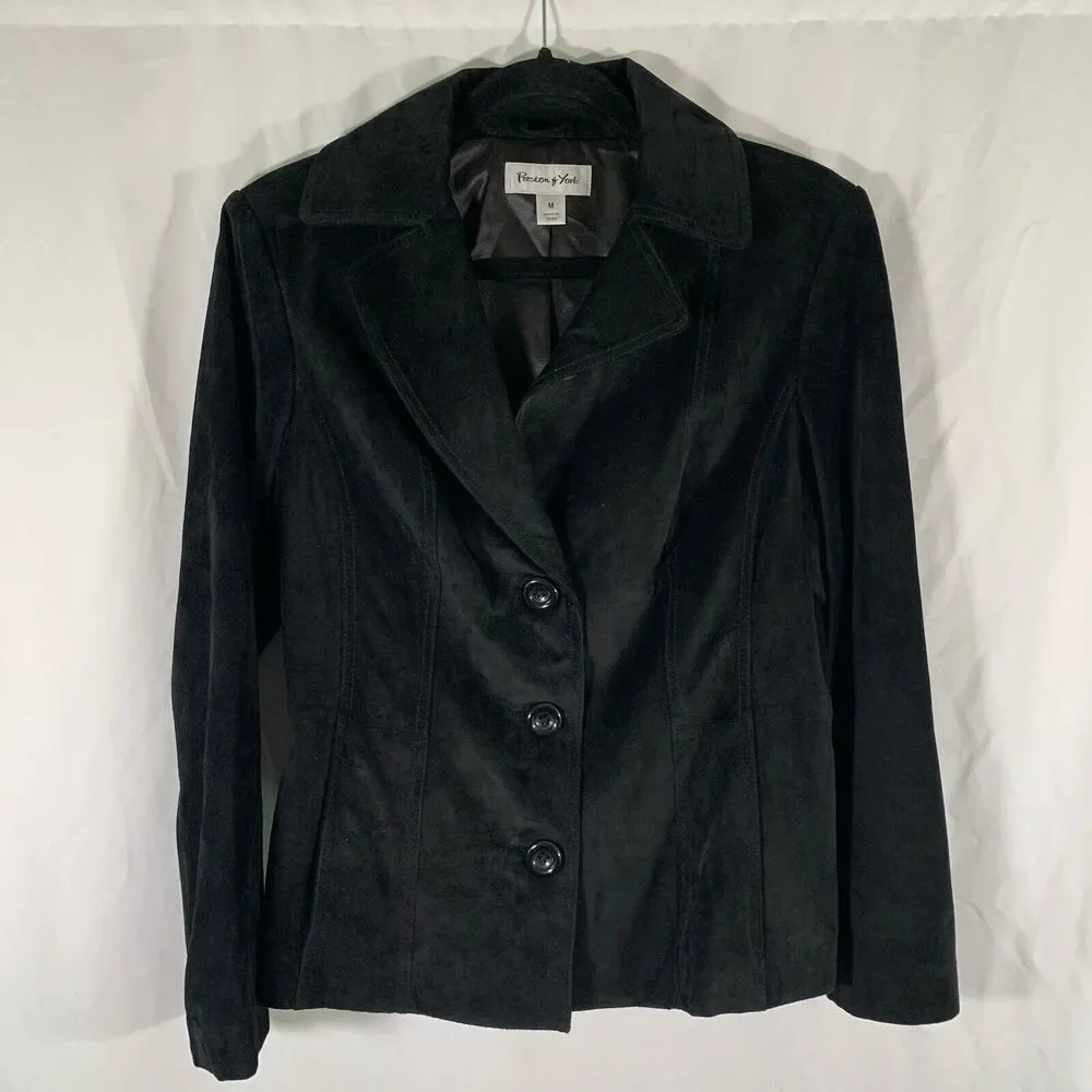 Preston York Leather Jacket Women's Medium Black 3 Button Geniun Leather